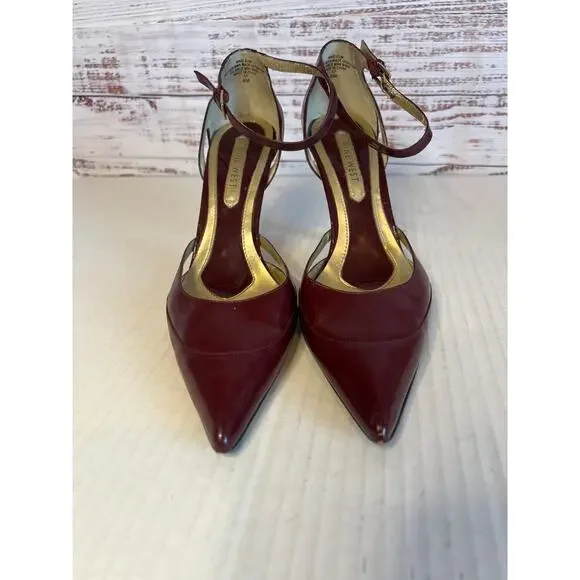 Nine West Vintage Y2K Folowe d'Orsay Burgundy Ankle Strap Heels size 8 - Picture 2 of 14